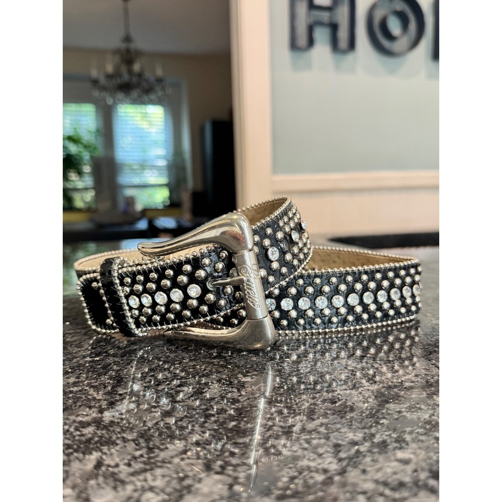 GUESS Y2K Rhinestone Studded Belt Black Silver Western Bling Size M 42"